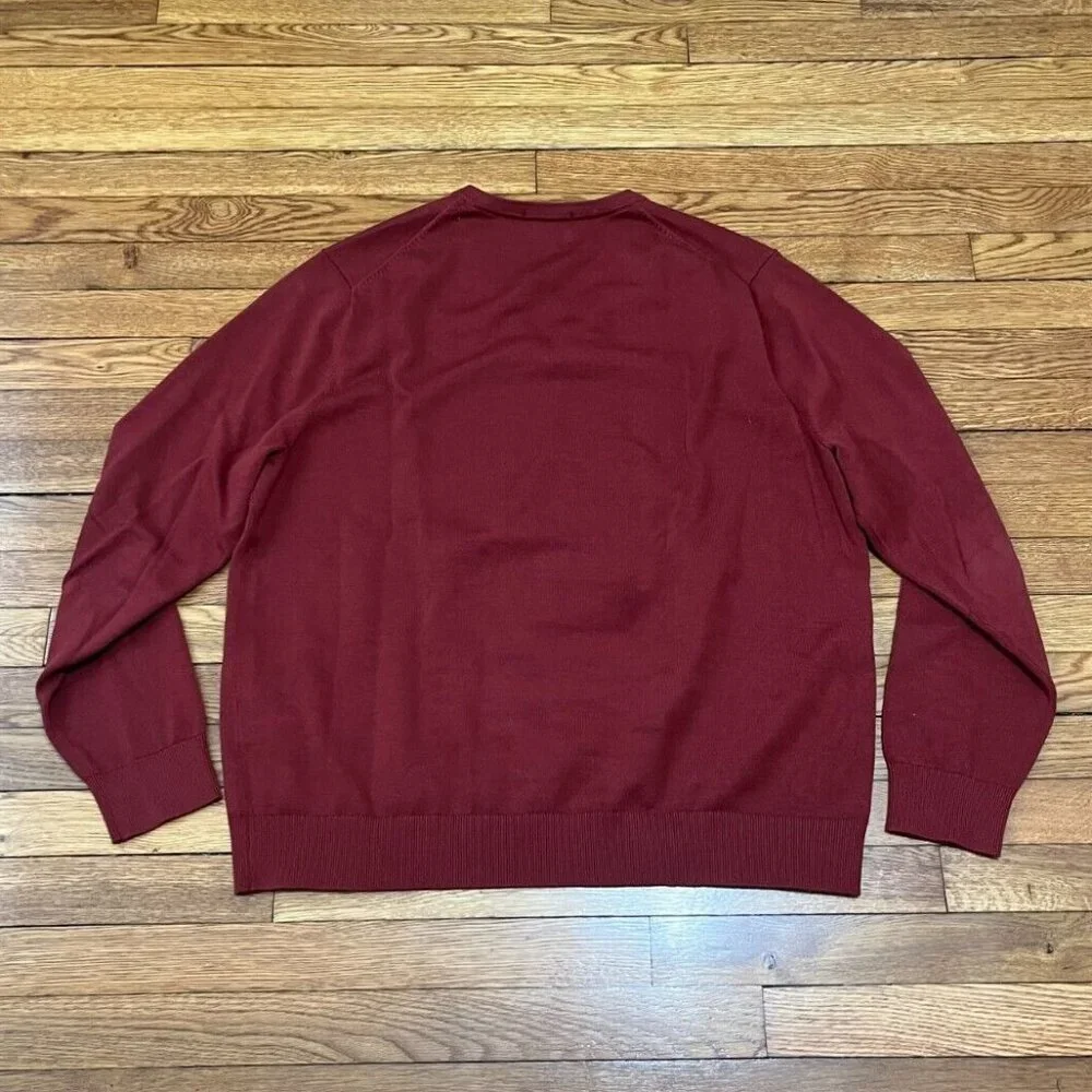 Lands End Men's Supima Cotton Sweater Size XL Burnt Orange Think Knit V Neck